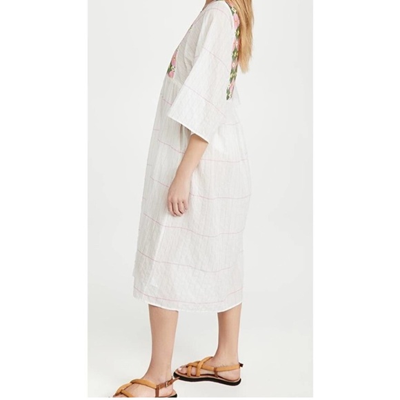 Tory Burch pink and white windowpane embroidered midi caftan. - Picture 3 of 3